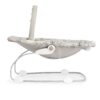 Opposite side view of alphabet-patterned baby bouncer with neutral colors and support bar.