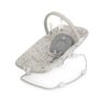 Rear angled view of baby bouncer showing frame design and soft toy attachments.