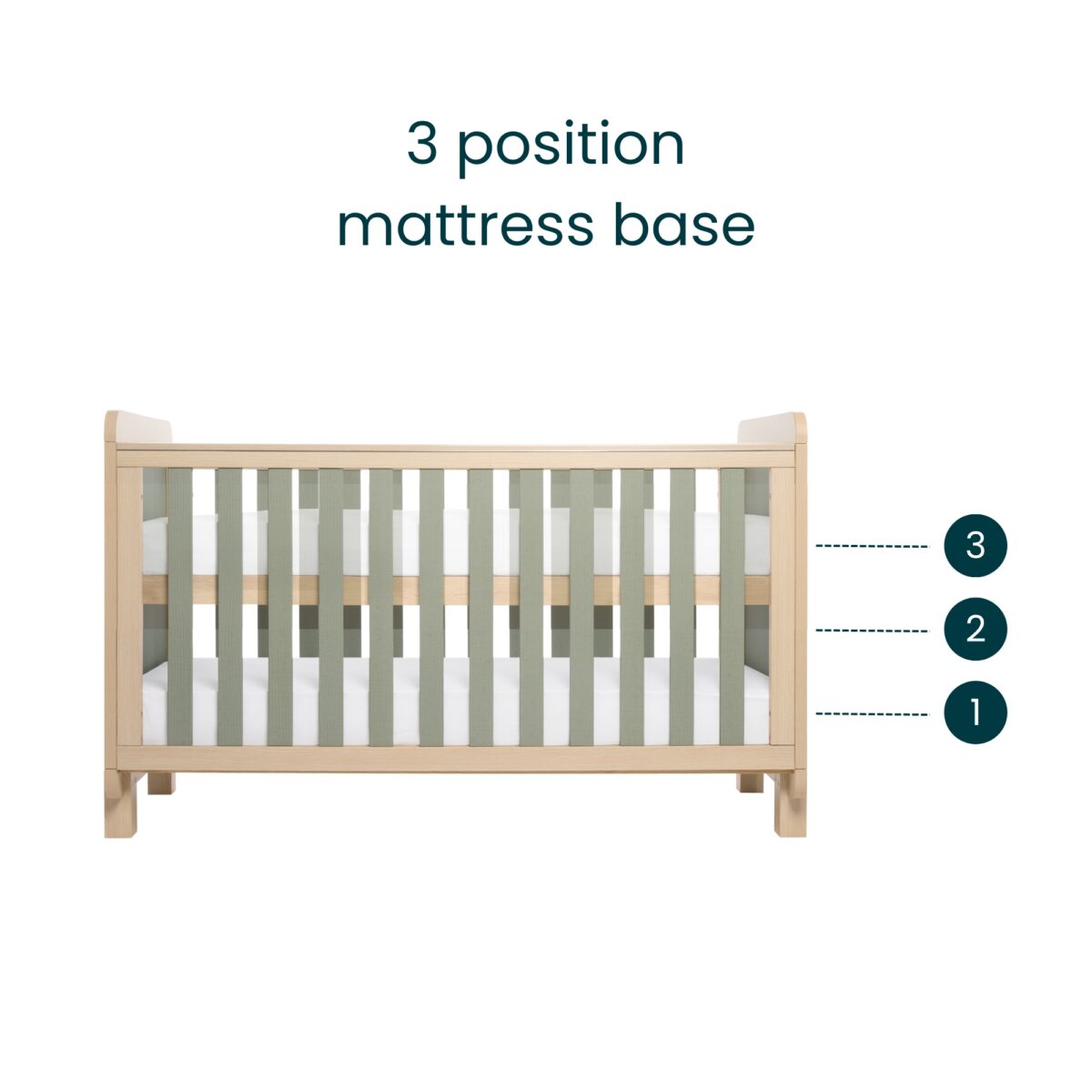 3 Mattress Positions Kuba Cot Bed Pickled Oak & Sage Weave
