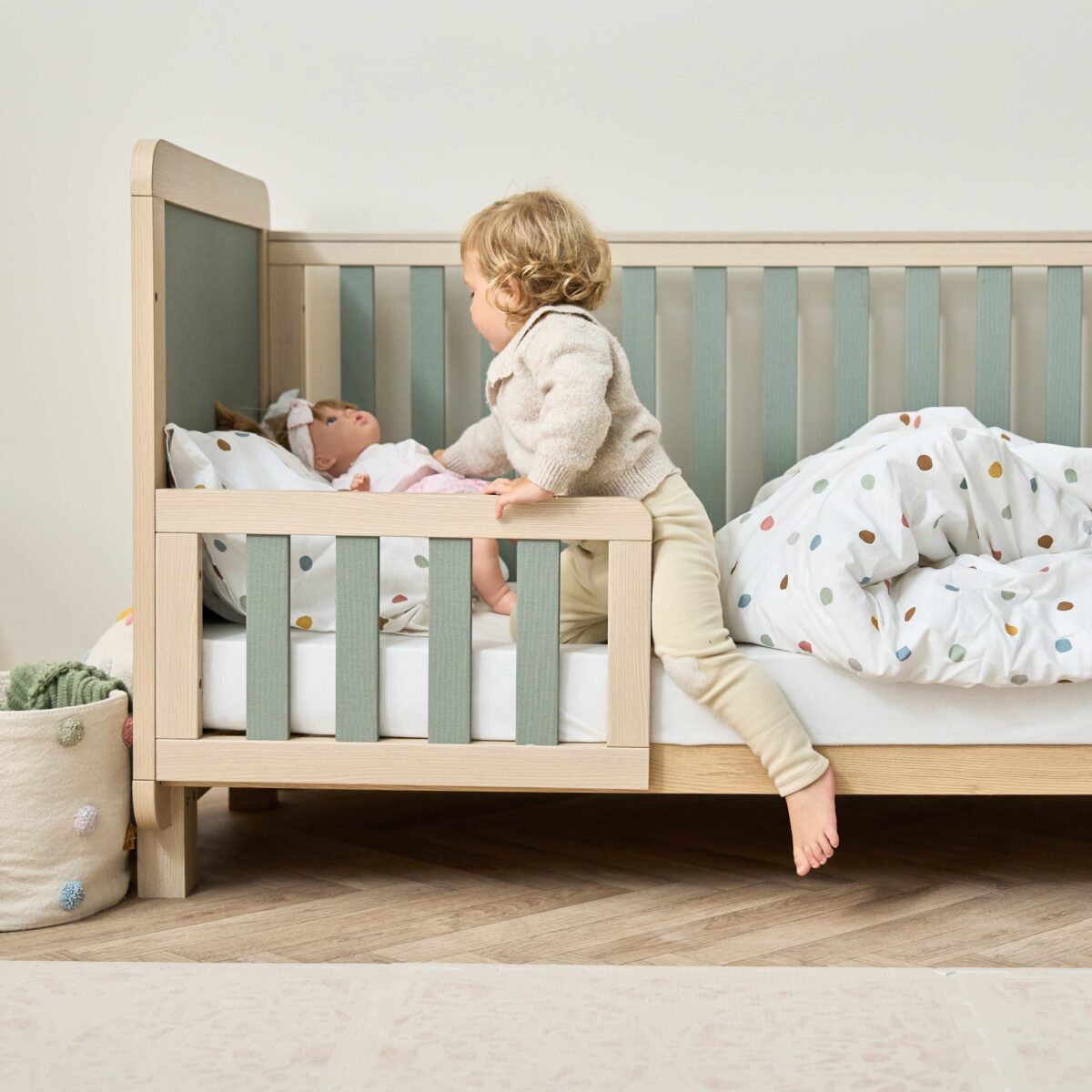 Kuba Cot Bed in Pickled Oak & Sage Weave 9