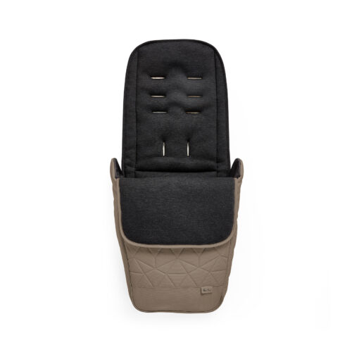 Close-up view of the Silver Cross Clic 2 footmuff in Cobble color, showcasing its soft padded interior, quilted detailing, and harness slots for a secure fit.