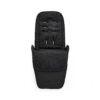 A close-up front view of the black footmuff designed for the Silver Cross Clic 2 Stroller. The footmuff has a quilted lower section, a soft padded upper section, and multiple slots for harness adjustment.