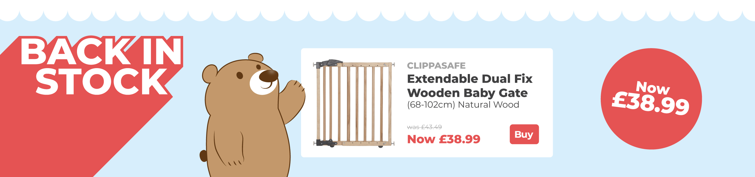 Clippasafe Extendable Dual Fix Wooden Baby Stair Gate Offer for £38.99