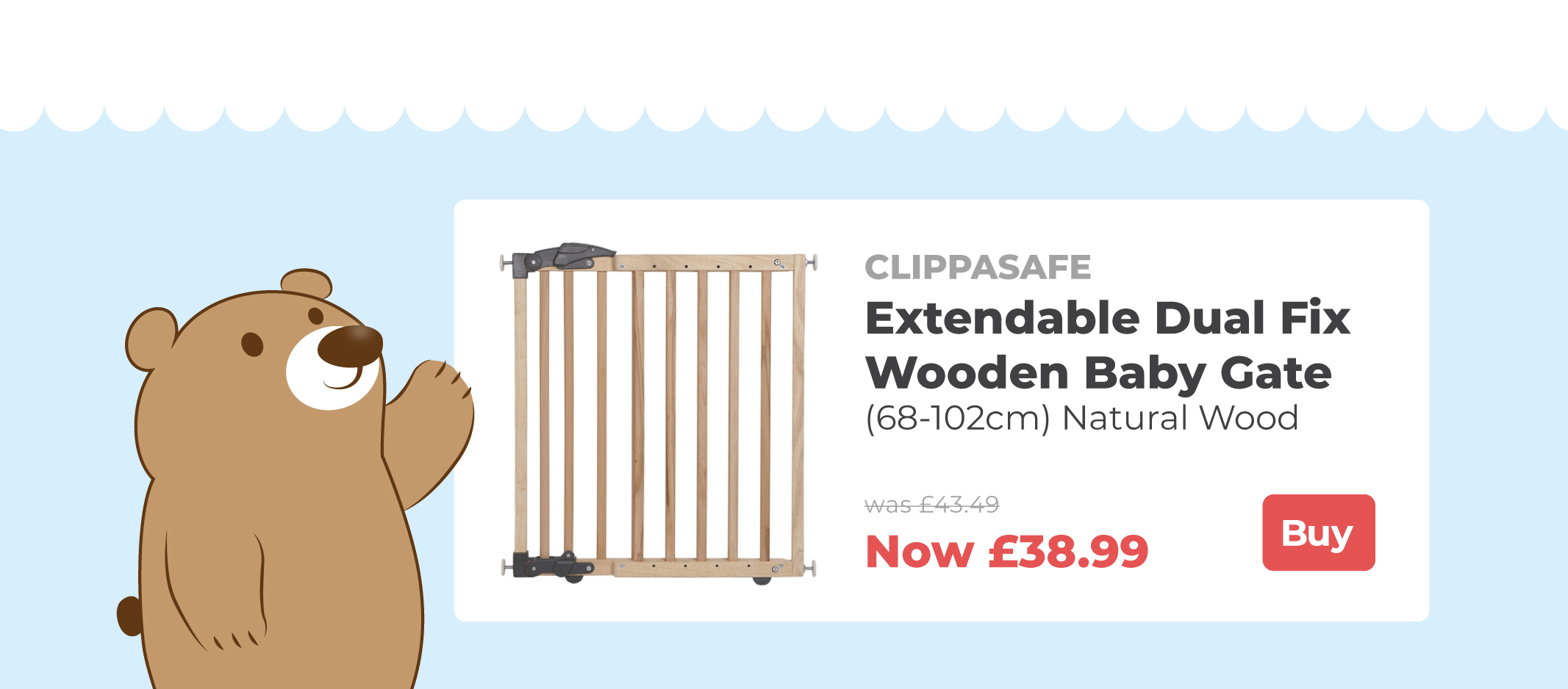 Clippasafe Extendable Dual Fix Wooden Baby Stair Gate Offer for £38.99