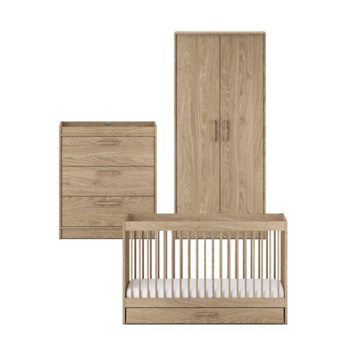 Silver Cross Geneva 3 Piece Nursery Furniture set with cot bed, dresser & Wardobe