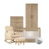 Silver Cross Geneva 5 Piece Nursery Furniture set with cotbed, dresser, wardrobe, Carmel MNursing chair & Mattress