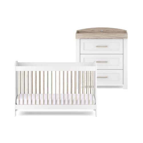 Silver Cross Valencia Cot Bed & Dresser Nursery Furniture Set – White & Natural Ash