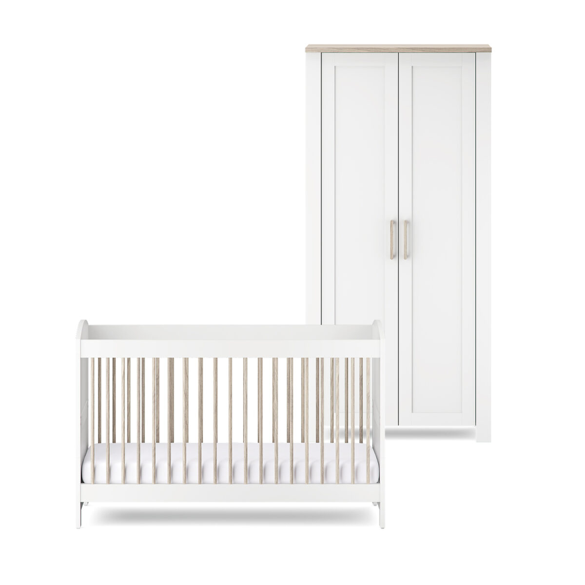 Silver Cross Valencia Cot Bed & Wardrobe Nursery Furniture Set in White & Natural Ash