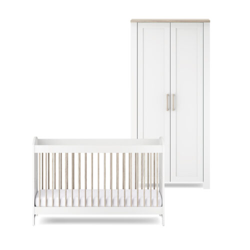 Silver Cross Valencia Cot Bed & Wardrobe Nursery Furniture Set in White & Natural Ash