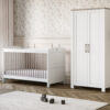 Silver Cross Valencia Dresser & Wardrobe Nursery Furniture Set – White & Natural Ash in a nursery room.