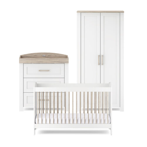 Silver Cross Valencia 3 Piece Nursery Furniture Room Set - White & Natural Ash
