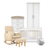 Silver Cross Valencia 5 Piece Nursery Furniture Set with Carmel Nursing Chair & Mattress – White & Natural Ash