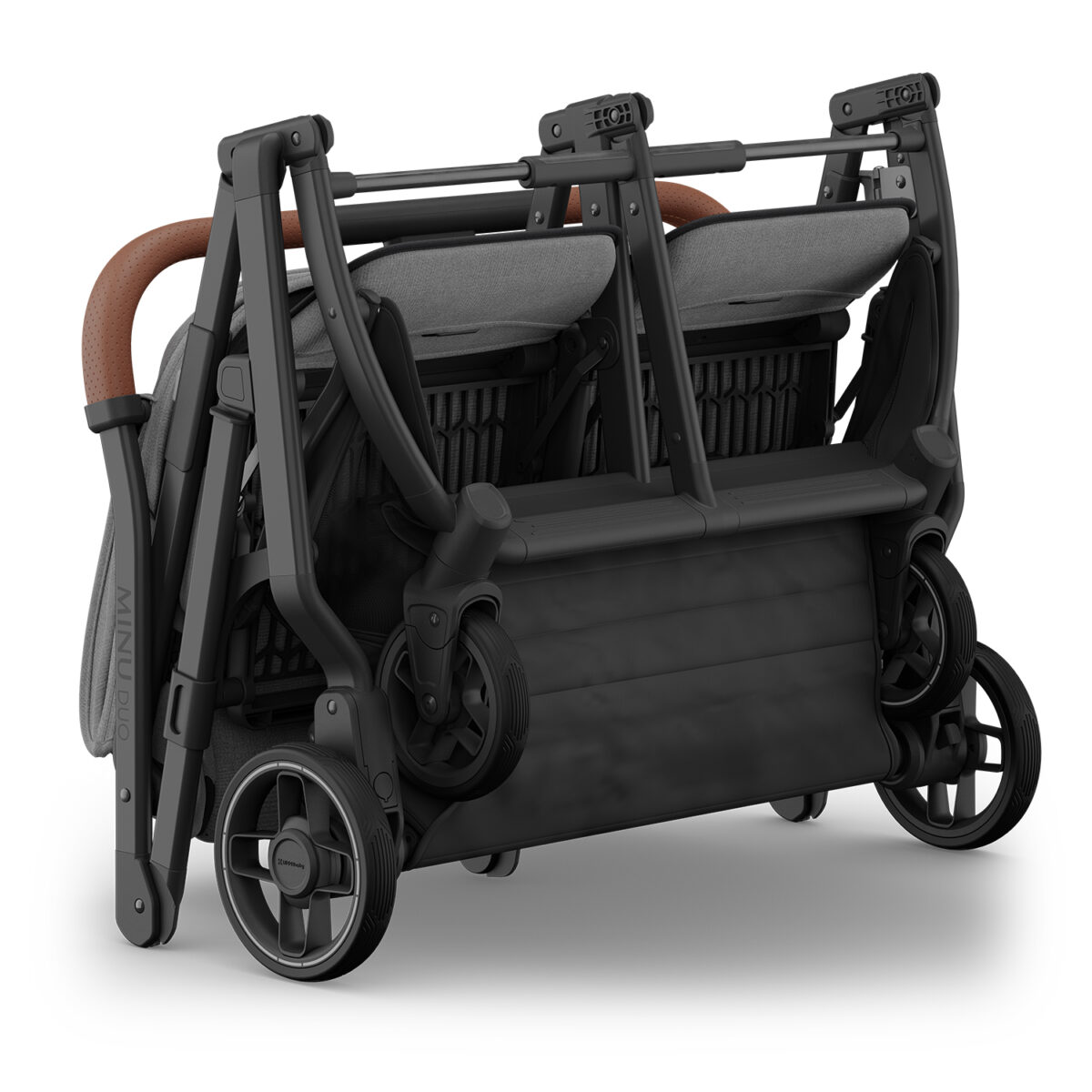 Uppababy-Minu-Duo-Twin-Pushchair-Greyson-Grey-Folded-For-Travel