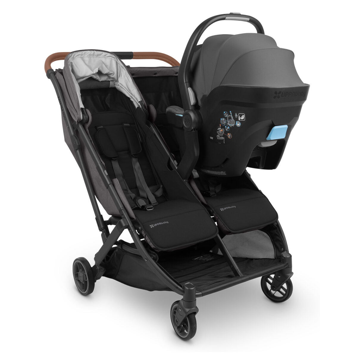 Uppababy-Minu-Duo-Twin-Pushchair-Greyson-Grey-with-Mesa-Adapter-and-Car-Seat