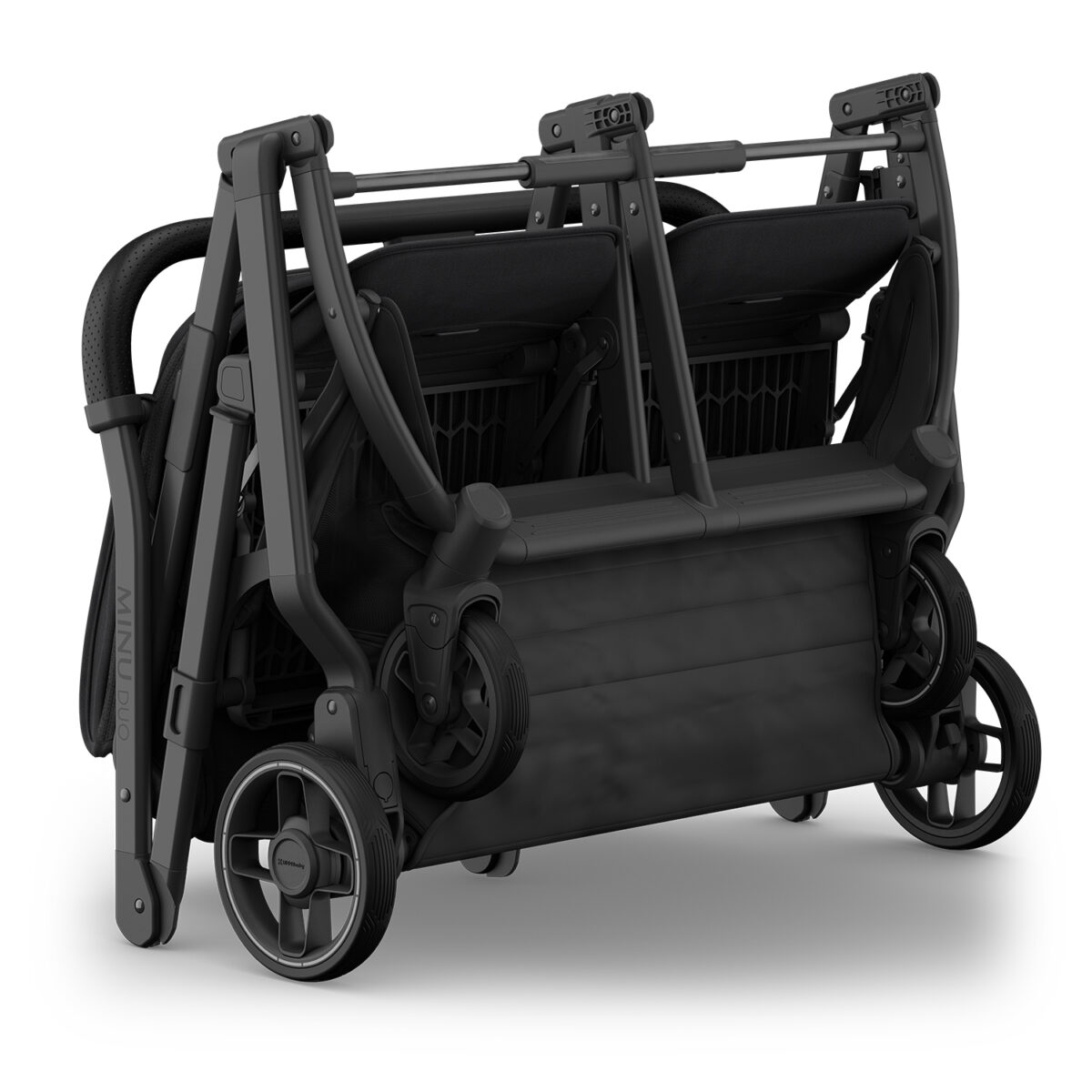 Uppababy Minu Duo Twin Pushchair Jake Black Folded for Storage and Travel