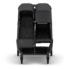 Uppababy Minu Duo Twin Pushchair Jake Black Front Seats Upright and Fully Reclined with Extended Hood