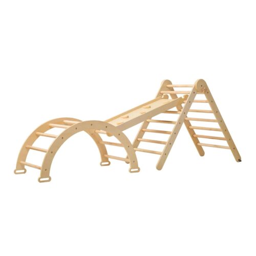 Scala Montessori 3 in 1 Pikler Climbing Frame with Climbing Wall - Natural