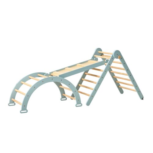 Scala Montessori 3 in 1 Pikler Climbing Frame with Climbing Wall - Ocean Stone