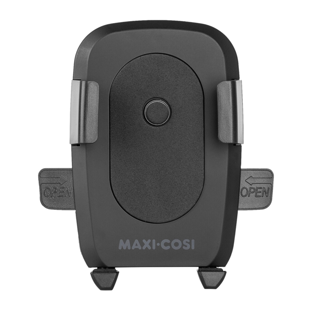 Maxi-Cosi stroller phone holder with secure grip and easy one-touch release, black finish.