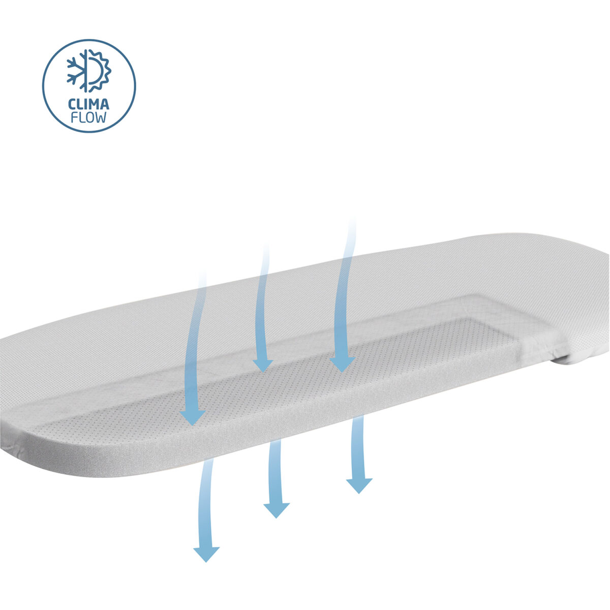 Maxi-Cosi ClimaFlow breathable mattress with airflow system for safe and cool baby sleep.