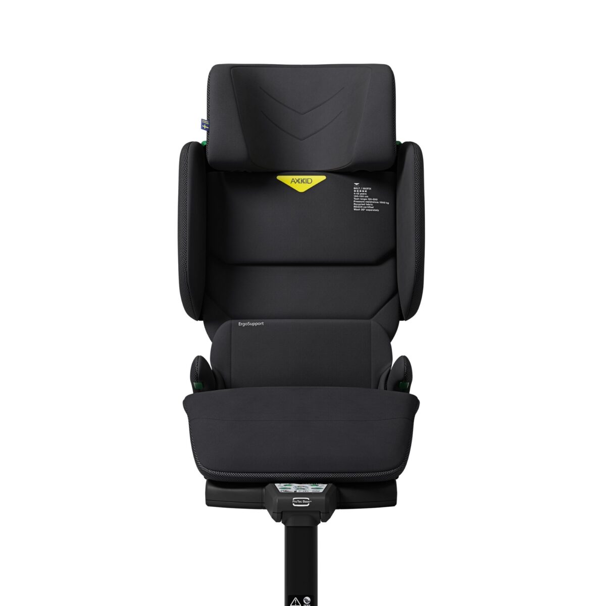 Axkid Up high back booster seat with armrests and cushioned support in sleek Coastal Storm Black.