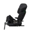 Axkid Up booster car seat side view with seat panel lifted, showing internal installation guide and belt path.