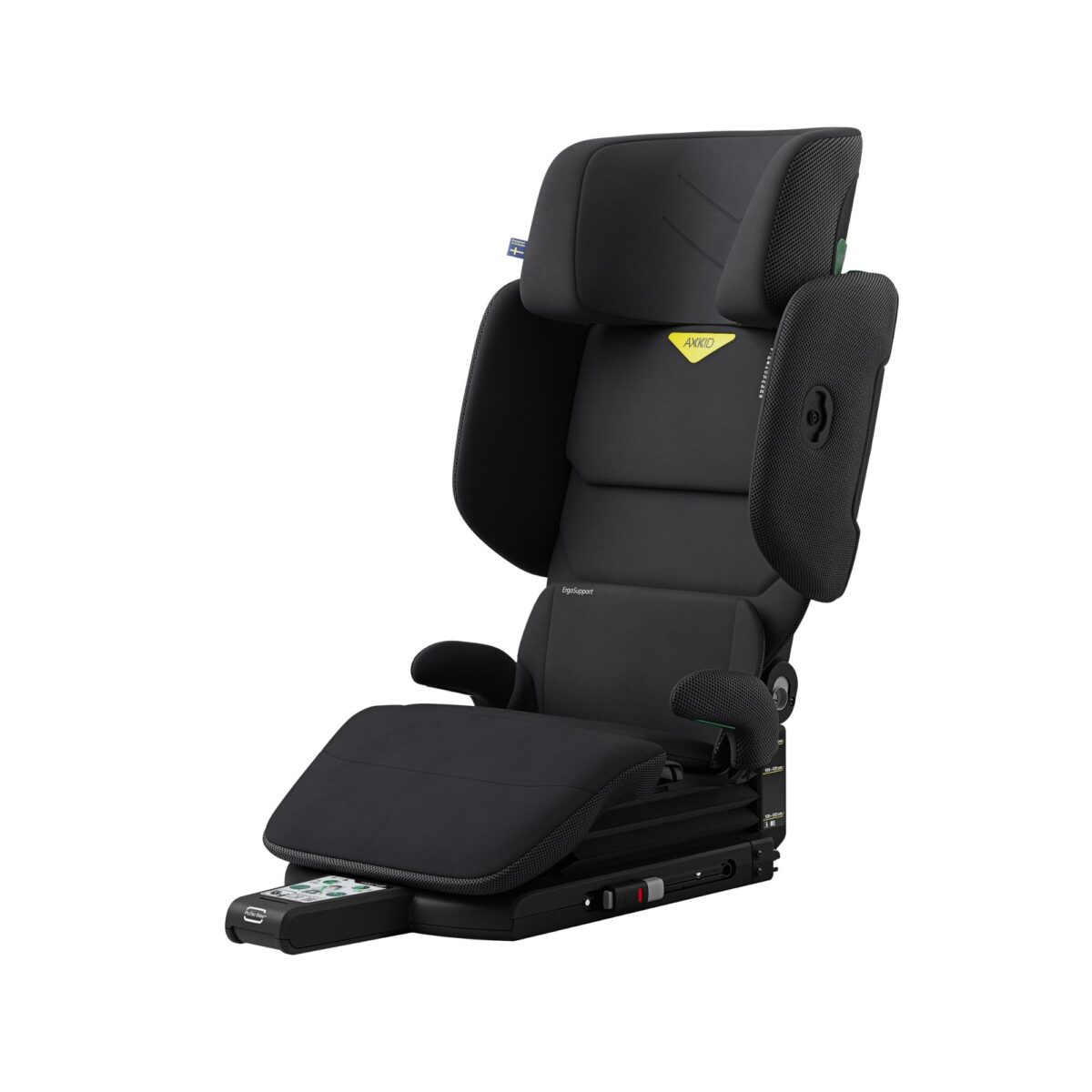 Modern Axkid Up booster seat in high back design, child safety seat in black with extended leg support.