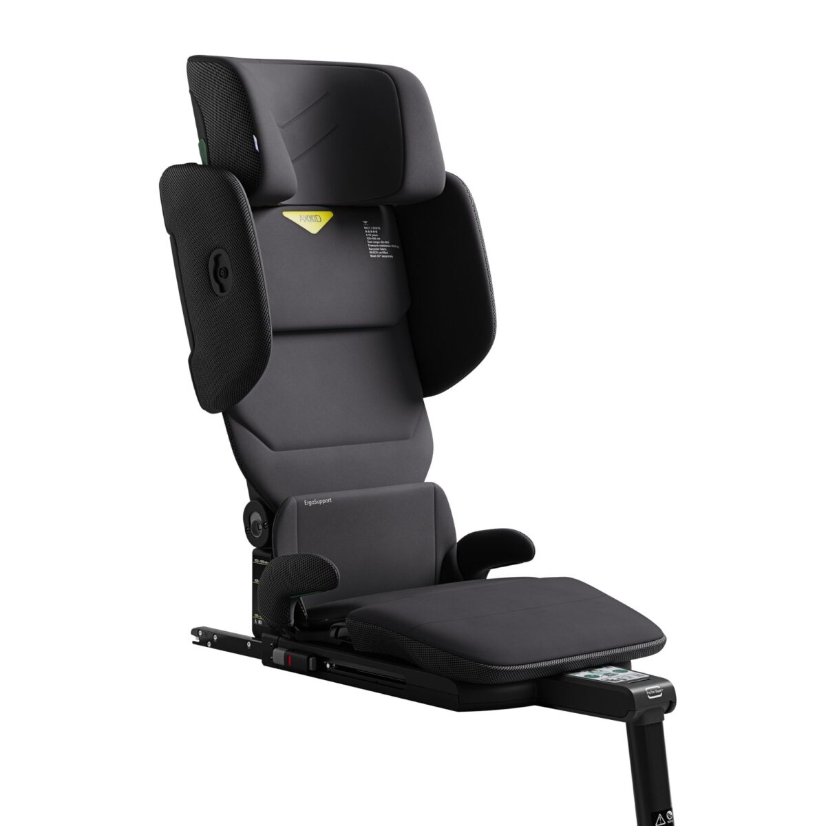 Ergonomic AXKID Up high back booster seat in Arctic Mist Grey with adjustable headrest and side support.