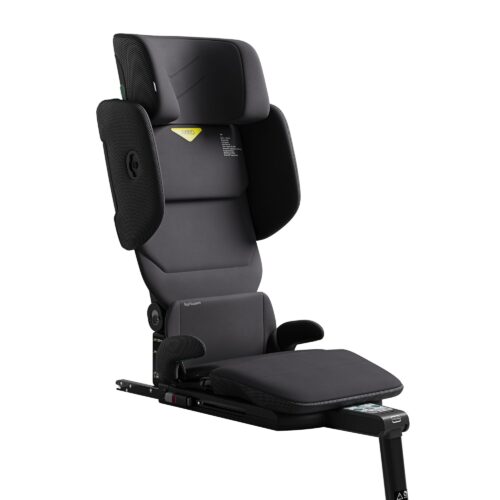 Ergonomic AXKID Up high back booster seat in Arctic Mist Grey with adjustable headrest and side support.