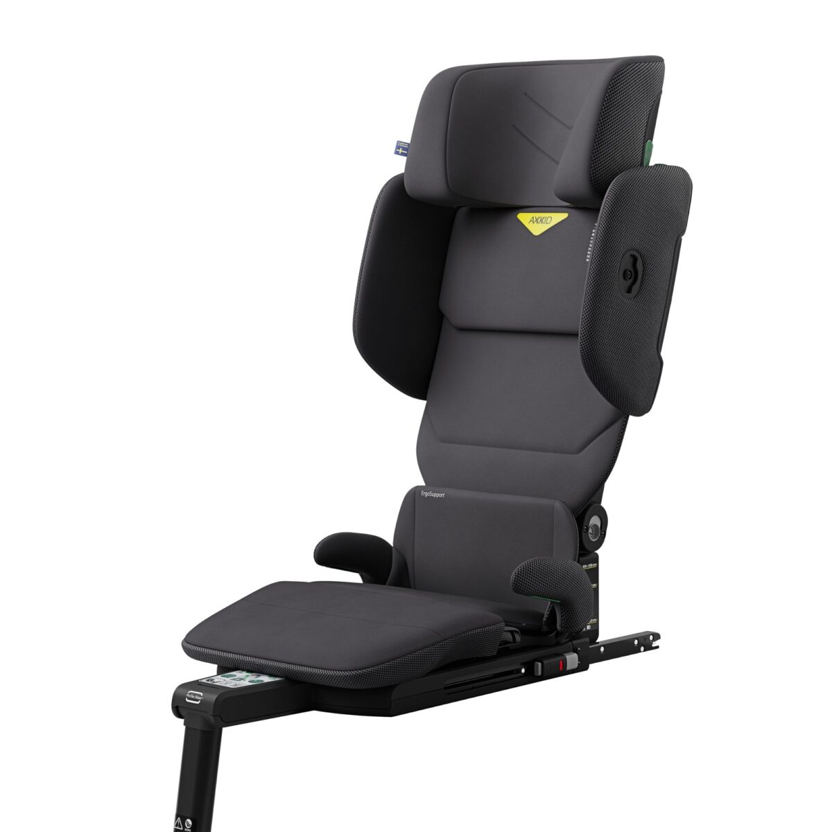 AXKID Up ISOFIX booster car seat in Arctic Mist Grey with side wings and soft cushioned back.