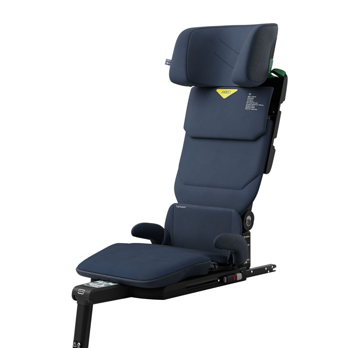 Premium Axkid Up booster in Glacier Lake Blue with fold-out leg support and sturdy ISOFIX install.
