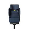 Front-facing Axkid Up booster in blue showing ergonomic seat shape and backrest detail.