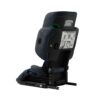Rear angle of Axkid Up booster seat with visual install guide and safety instructions.