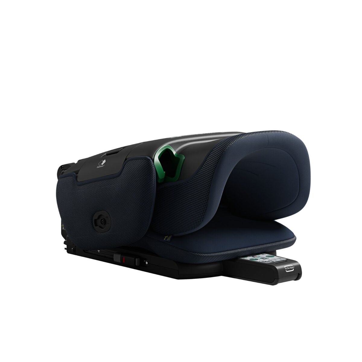 Folded Axkid Up booster car seat in Glacier Lake Blue for compact transport and easy storage.