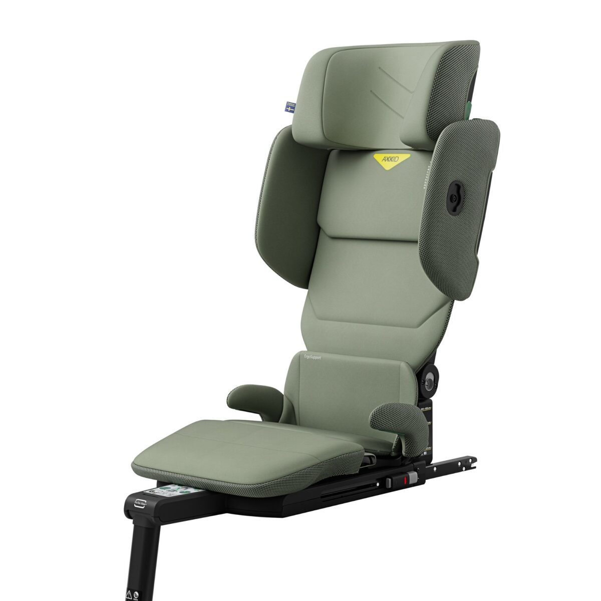 Axkid Up Nordic Bloom green booster seat showing sleek, modern design and controls.