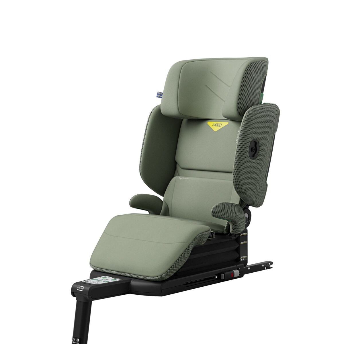 Axkid Up child booster seat in Nordic Bloom green with breathable mesh side panels.
