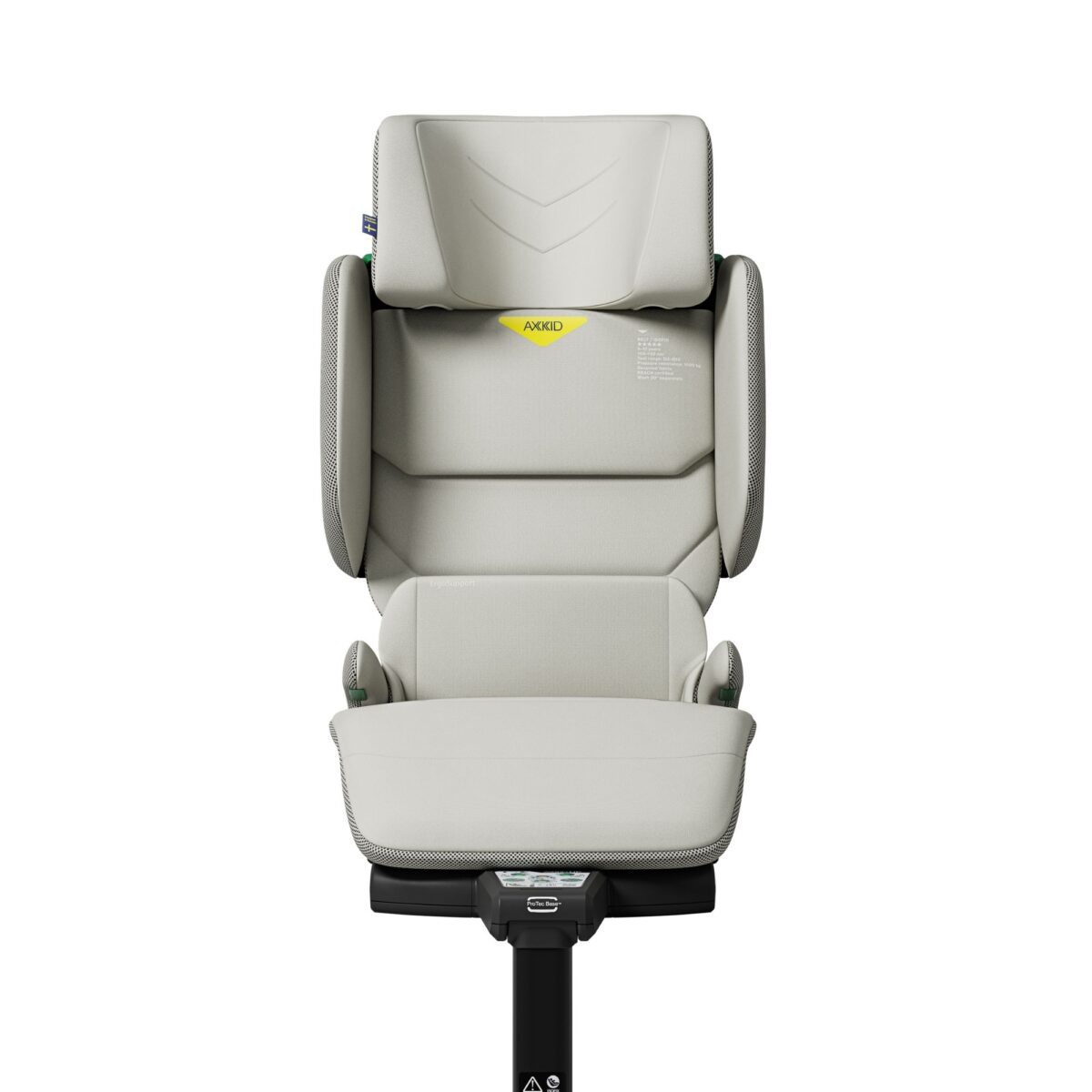 Axkid Up booster seat in Beachgrass Beige shown front-facing with supportive side wings.