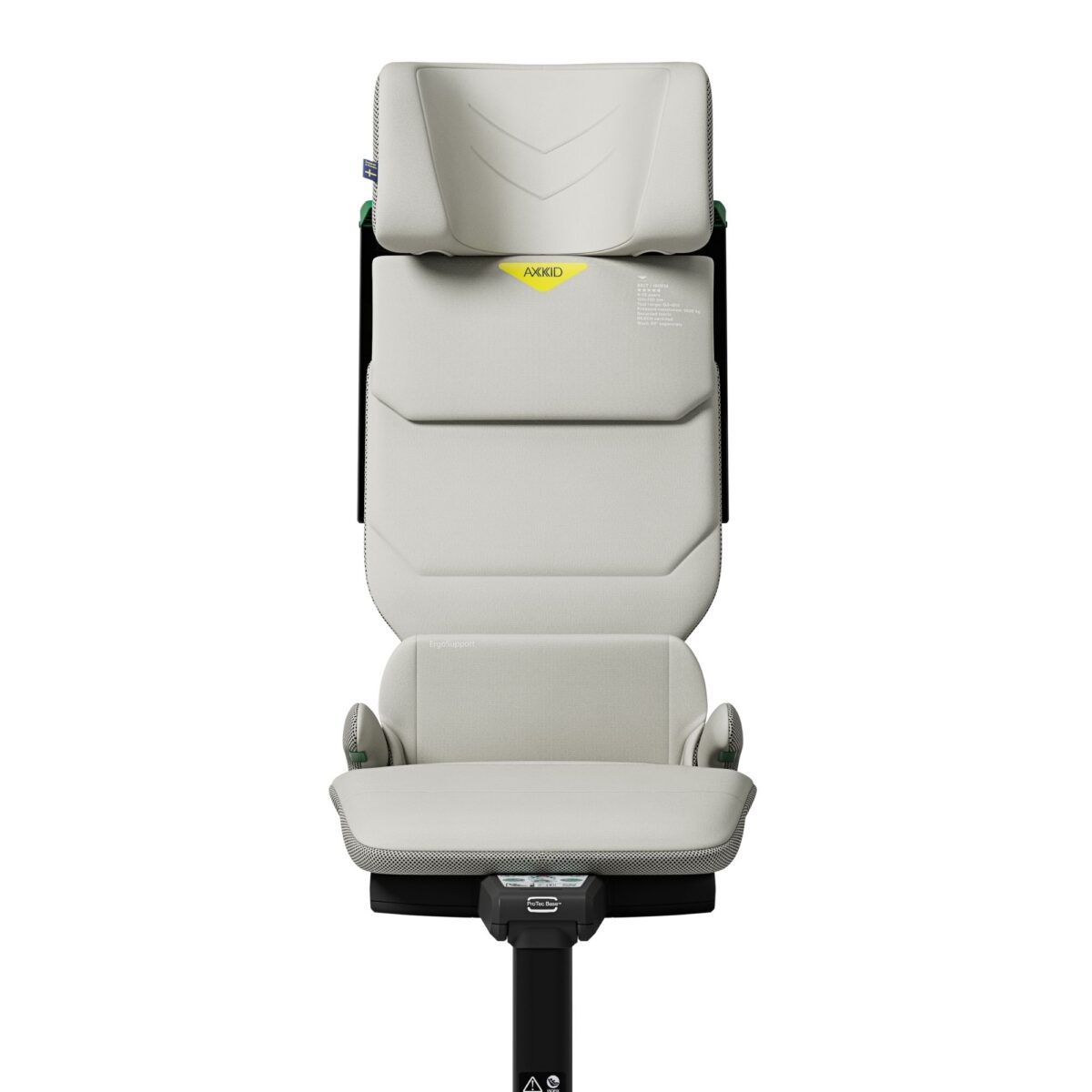 Axkid Up Beachgrass Beige car seat with extended backrest and reinforced comfort padding.