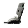 Reclined side view of Axkid Up booster in beige showing Isofix attachments and airflow mesh.