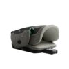 Folded Axkid Up booster seat in Beachgrass Beige showing compact storage-ready form.