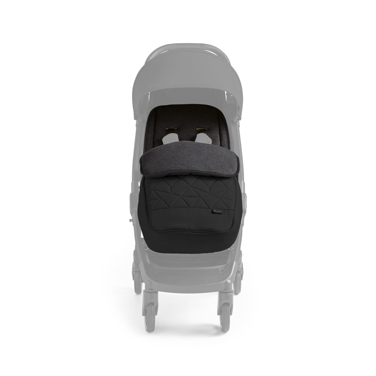 Silver Cross Clic 2 Footmuff configured on pushchair in Space (All black) Front view