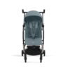 Front view of Cybex Libelle stroller in Stormy Blue featuring five-point harness, canopy, and slim design.