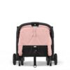 Back view of the Cybex Orfeo stroller in Candy Pink with a secured folding strap and reclined seat.