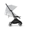 Side view of Cybex Orfeo stroller with adjustable canopy in Fog Grey and a reclined seat position.