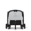 Back view of the Cybex Orfeo stroller in Fog Grey with a secured folding strap and reclined seat.