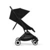 Side view of Cybex Orfeo stroller in Magic Black, showcasing the extended canopy and reclining seat.