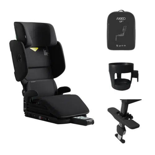 AXKID Up High Back Booster Car Seat with Accessories – Coastal Storm Black