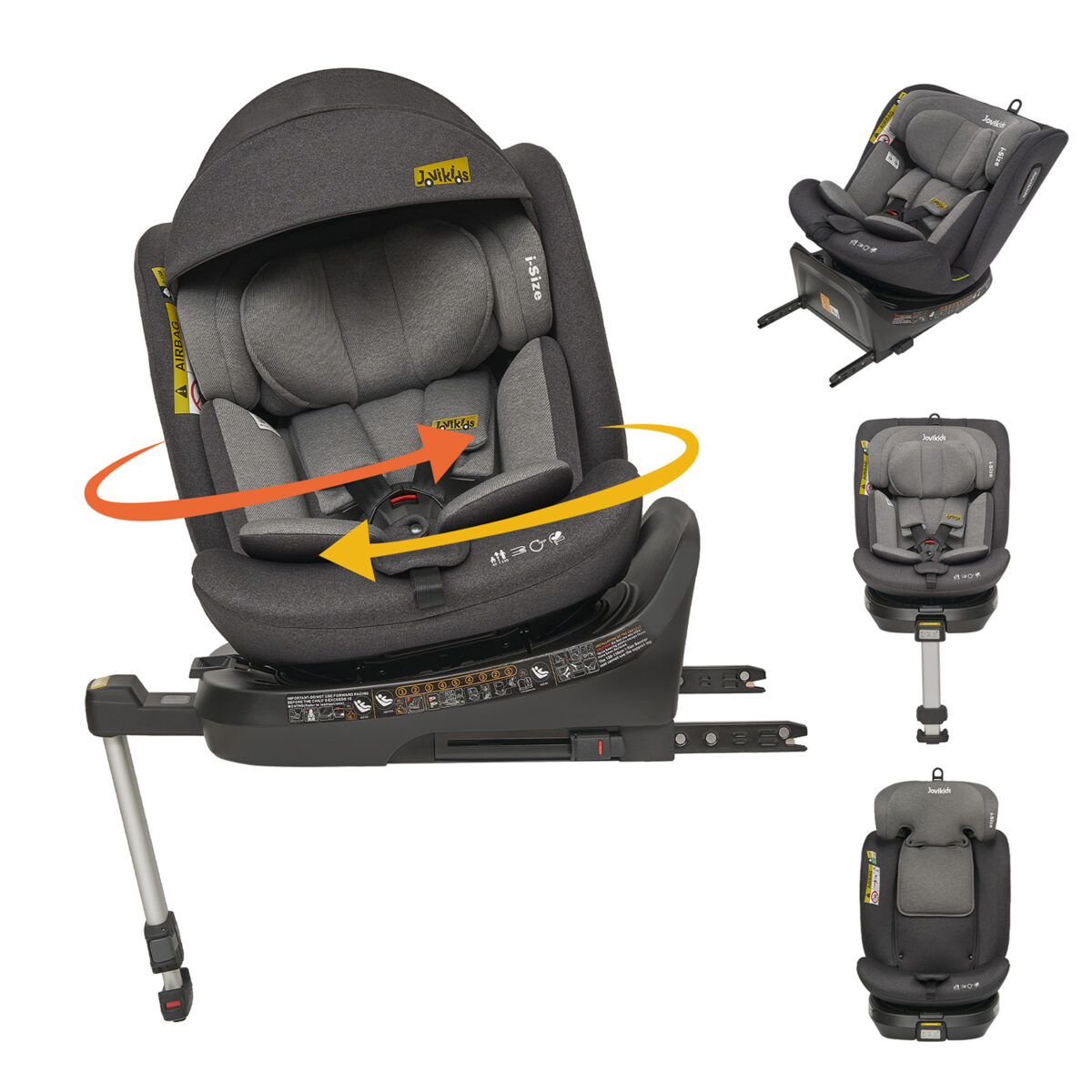 Jovikids Ranger 360° Swivel i-Size Car Seat 40-150cm in Grey 17
