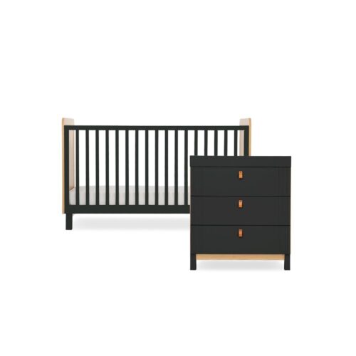 CuddleCo Rafi 2 Piece Nursery Furniture Set – Oak & Black