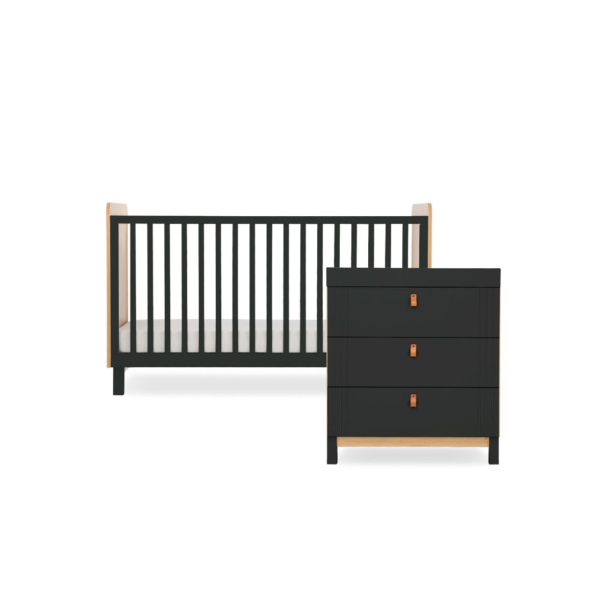 CuddleCo Rafi 2 Piece Nursery Furniture Set – Oak & Black